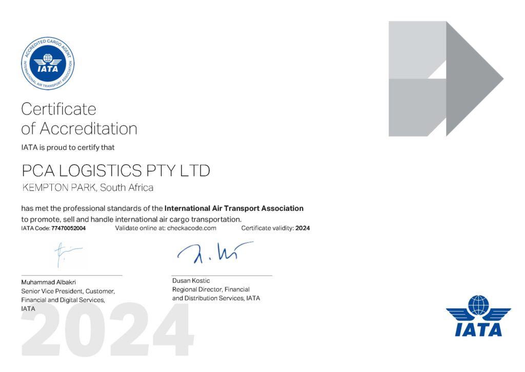 IATA certificate for 2024